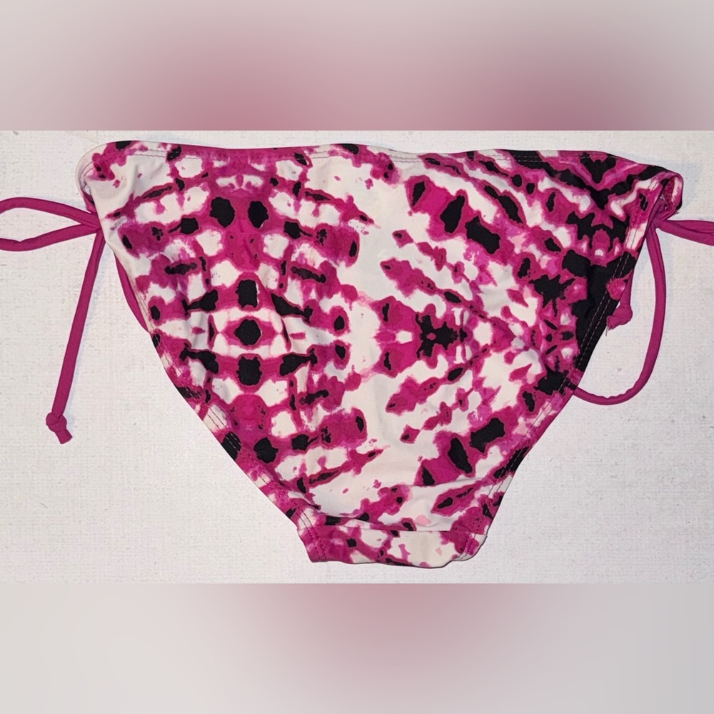 NEW WET SEAL Tie-Dye Bikini Set Pink White Ruffle Triangle Top Side Tie Bottom M - Picture 9 of 13